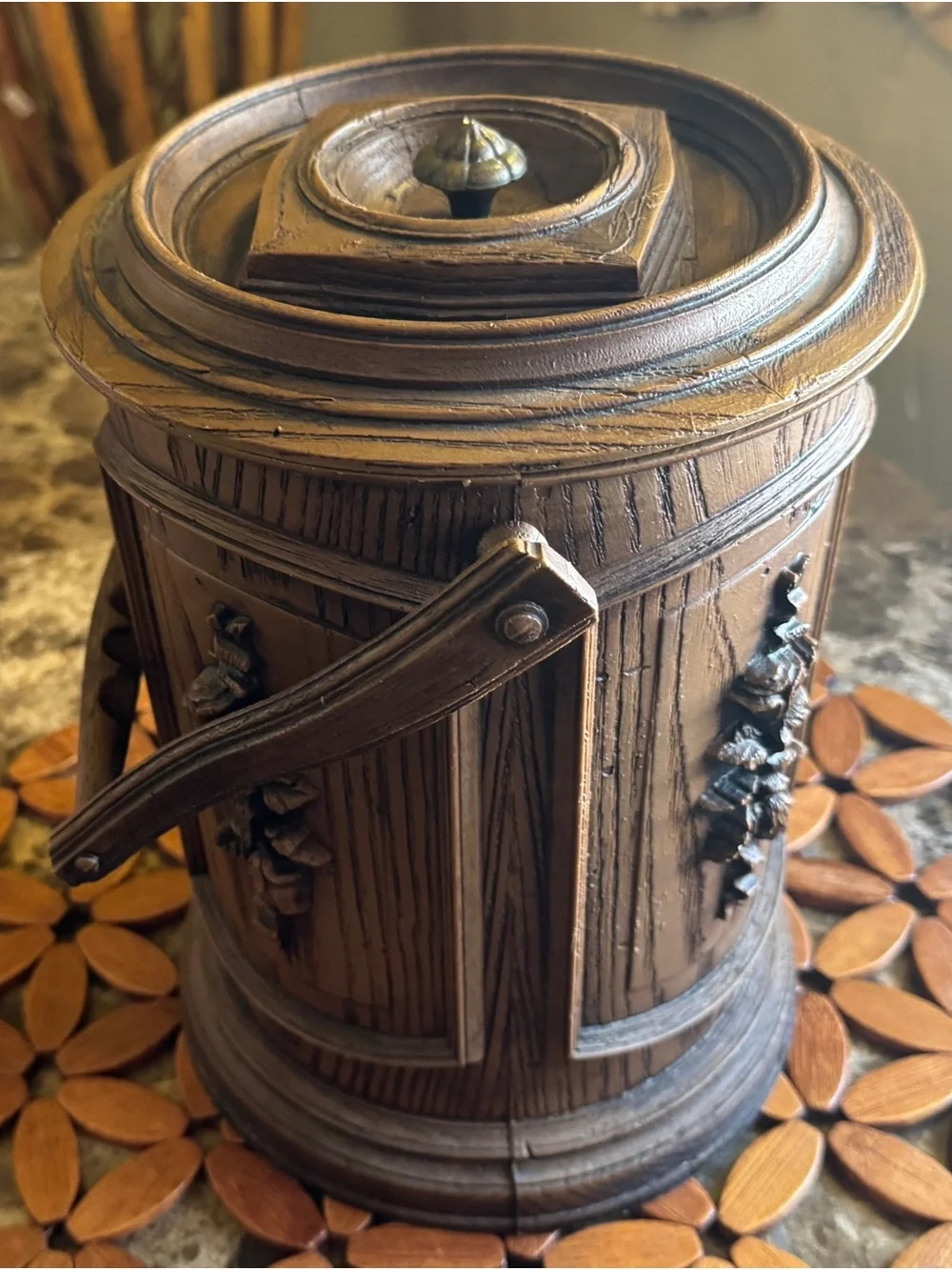 Vintage Faux Bois Floral Ice Bucket 3 Qt MCM Barware